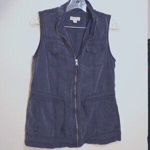 MERONA TM Sleeveless Blue Zip Front PocketsBelt Ties Waist Collar Lady's Vest XS